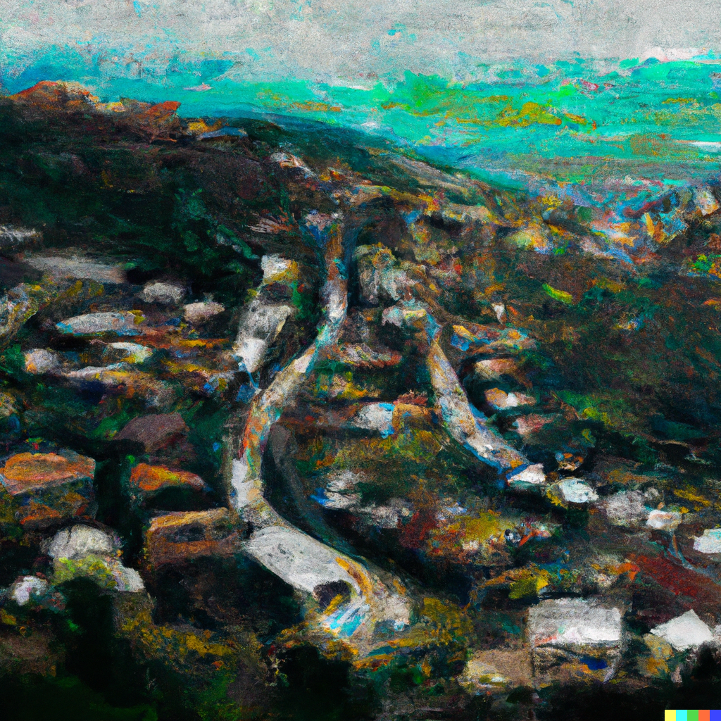 DALL E 2022 10 08 23.09.32 an abstract oil painting of Ukhrul Town